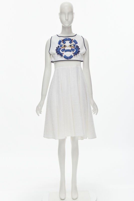 Other KIRSTY WARD white metallic tinsel blue wire bead embellished dress UK10 M Size M / US 6-8 / IT 42-44 - 11 Thumbnail