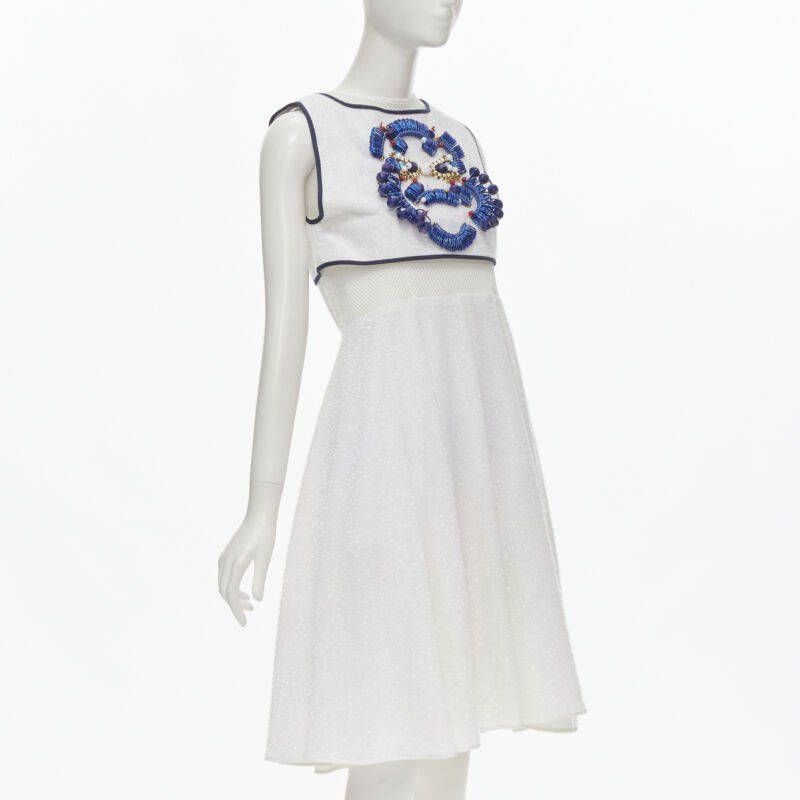 Other KIRSTY WARD white metallic tinsel blue wire bead embellished dress UK10 M Size M / US 6-8 / IT 42-44 - 3 Thumbnail