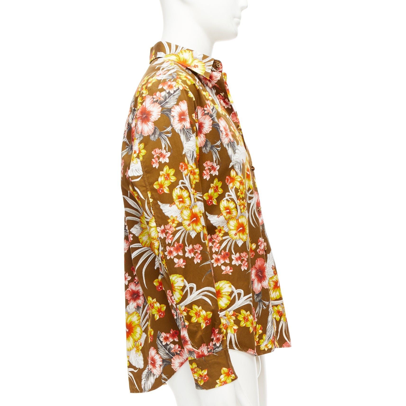 Other FAUSTO PUGLISI yellow khaki tropical floral cotton gold button shirt EU48 M Size US M / EU 48-50 / 2 - 4 Thumbnail