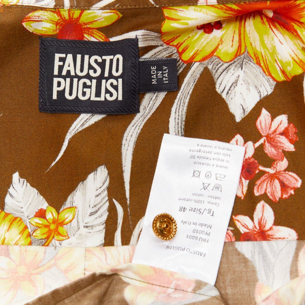 Other FAUSTO PUGLISI yellow khaki tropical floral cotton gold button shirt EU48 M Size US M / EU 48-50 / 2 - 8 Thumbnail