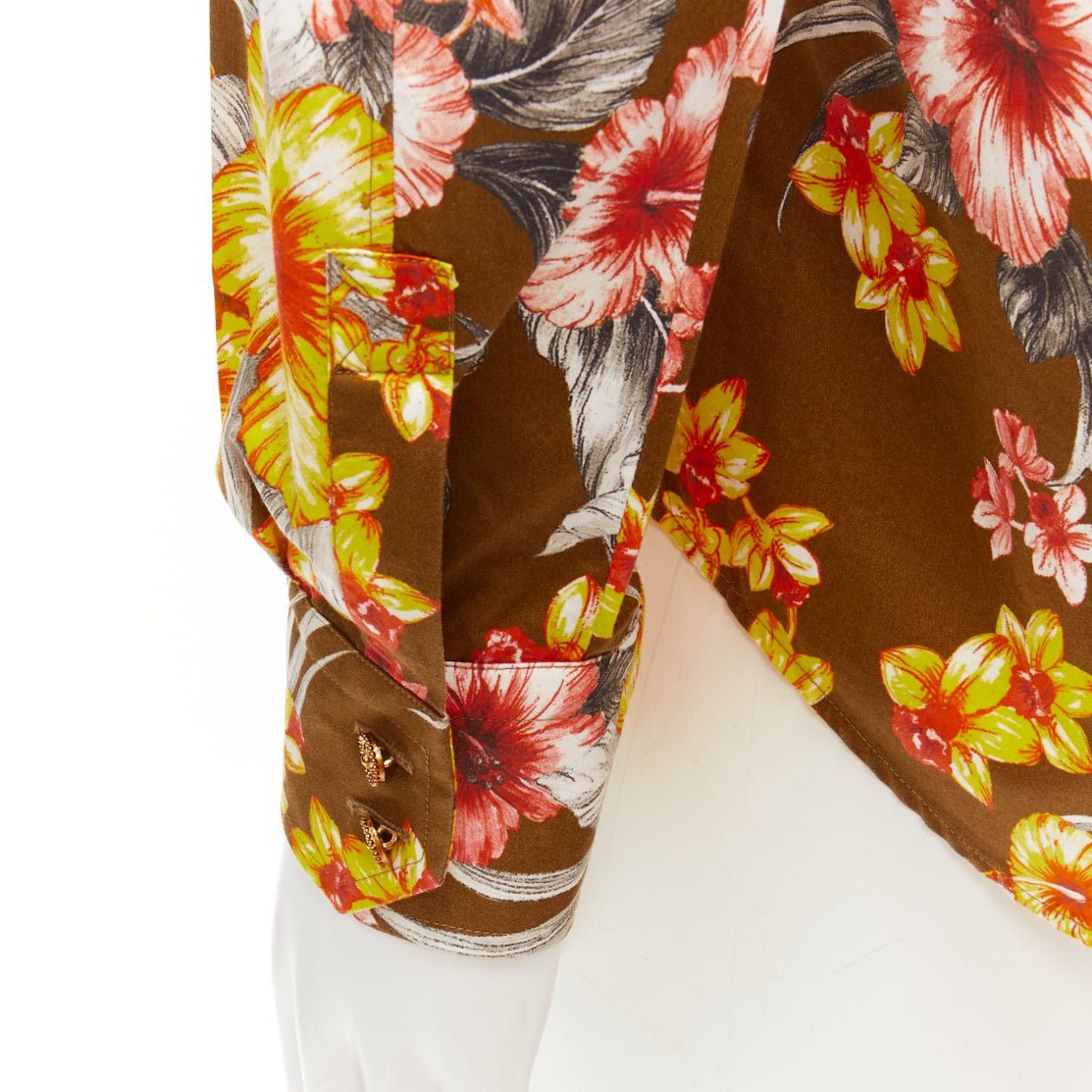 Other FAUSTO PUGLISI yellow khaki tropical floral cotton gold button shirt EU48 M Size US M / EU 48-50 / 2 - 2 Thumbnail
