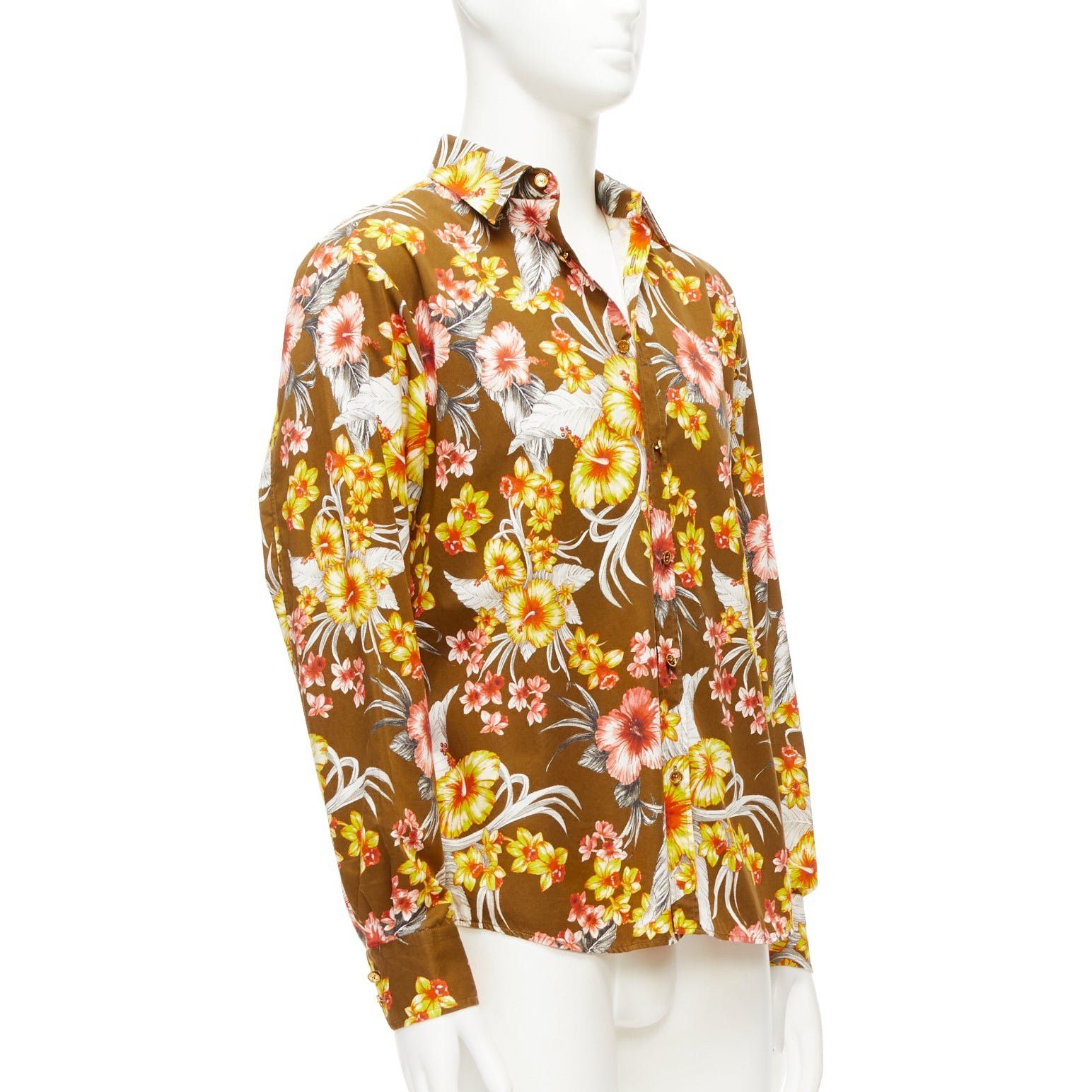 Other FAUSTO PUGLISI yellow khaki tropical floral cotton gold button shirt EU48 M Size US M / EU 48-50 / 2 - 3 Thumbnail