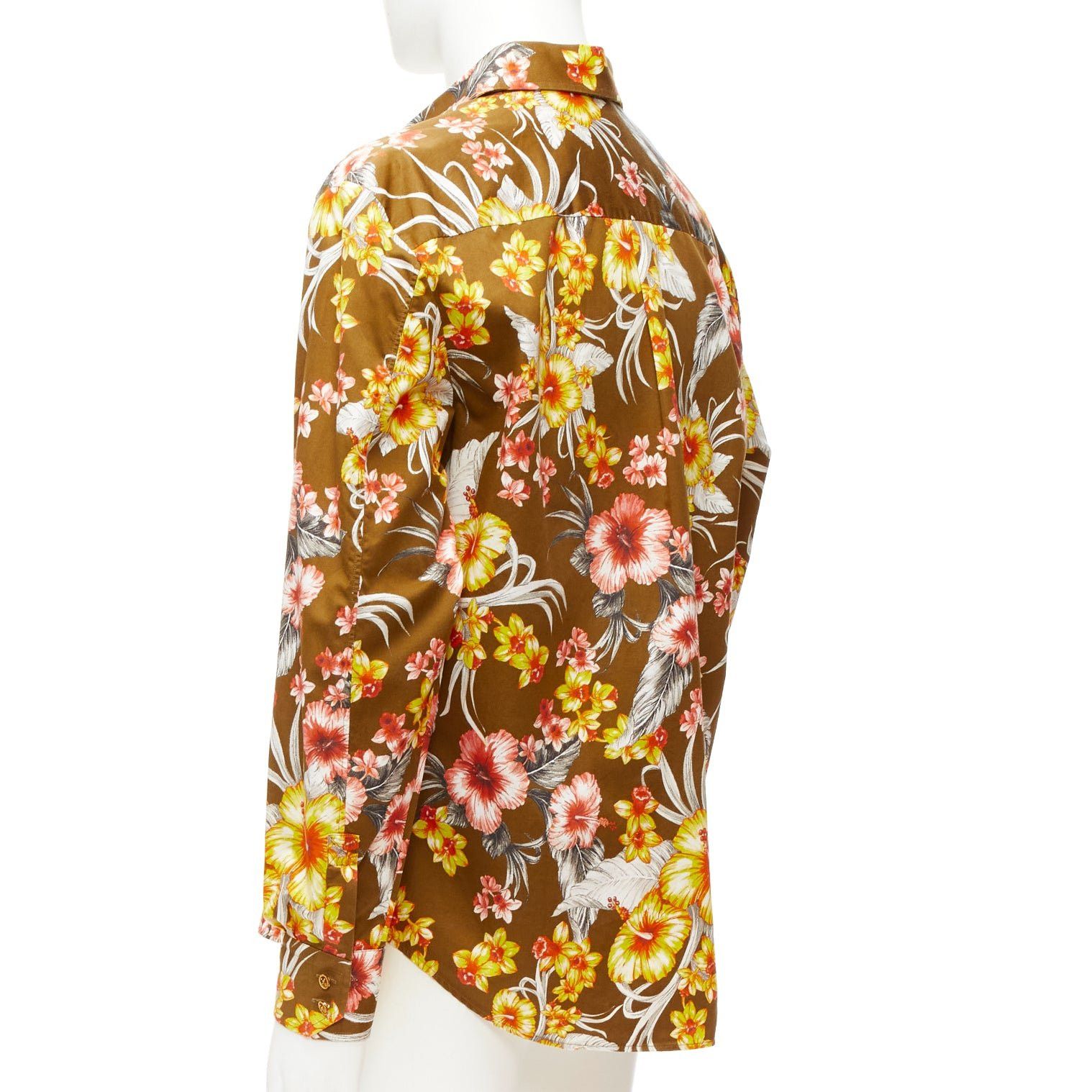 Other FAUSTO PUGLISI yellow khaki tropical floral cotton gold button shirt EU48 M Size US M / EU 48-50 / 2 - 6 Thumbnail