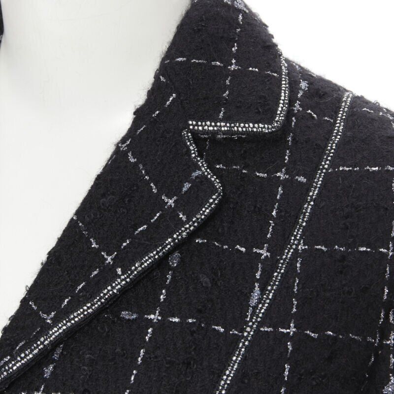 Other LUISA BECCARIA black silver check glitter tweed embellished long coat IT40 S Size S / US 4 / IT 40 - 2 Thumbnail