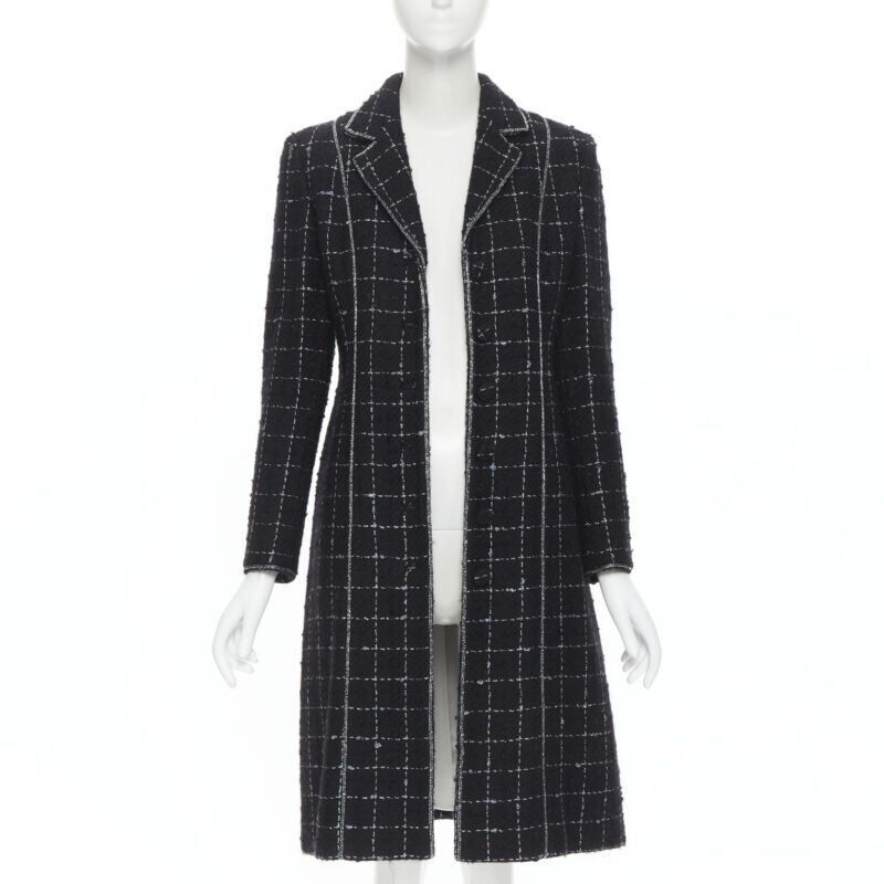 Other LUISA BECCARIA black silver check glitter tweed embellished long coat IT40 S Size S / US 4 / IT 40 - 3 Thumbnail