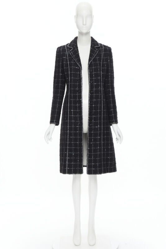 Other LUISA BECCARIA black silver check glitter tweed embellished long coat IT40 S Size S / US 4 / IT 40 - 10 Thumbnail