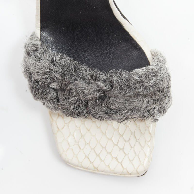 Versace vintage GIANNI VERSACE white grey shearling ankle strap cone heel sandal EU36 Size US 6 / IT 36 - 7 Thumbnail
