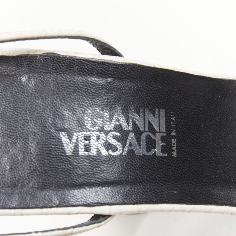 Versace vintage GIANNI VERSACE white grey shearling ankle strap cone heel sandal EU36 Size US 6 / IT 36 - 10 Thumbnail