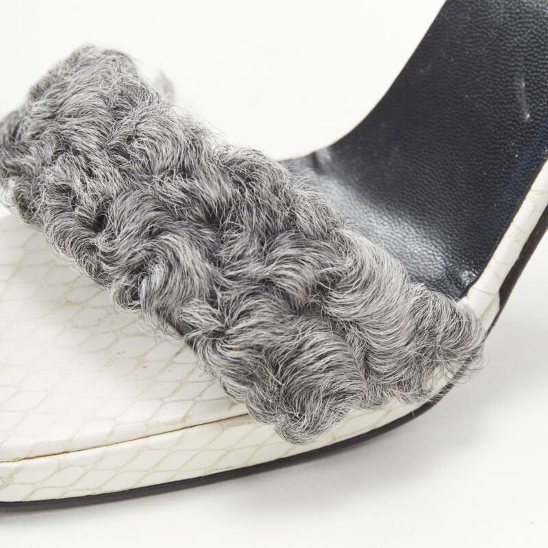 Versace vintage GIANNI VERSACE white grey shearling ankle strap cone heel sandal EU36 Size US 6 / IT 36 - 8 Thumbnail