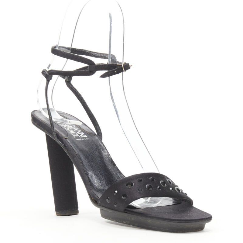Versace vintage GIANNI VERSACE black satin crystal cone heel sandal EU36.5 Size US 6.5 / IT 36.5 - 2 Thumbnail