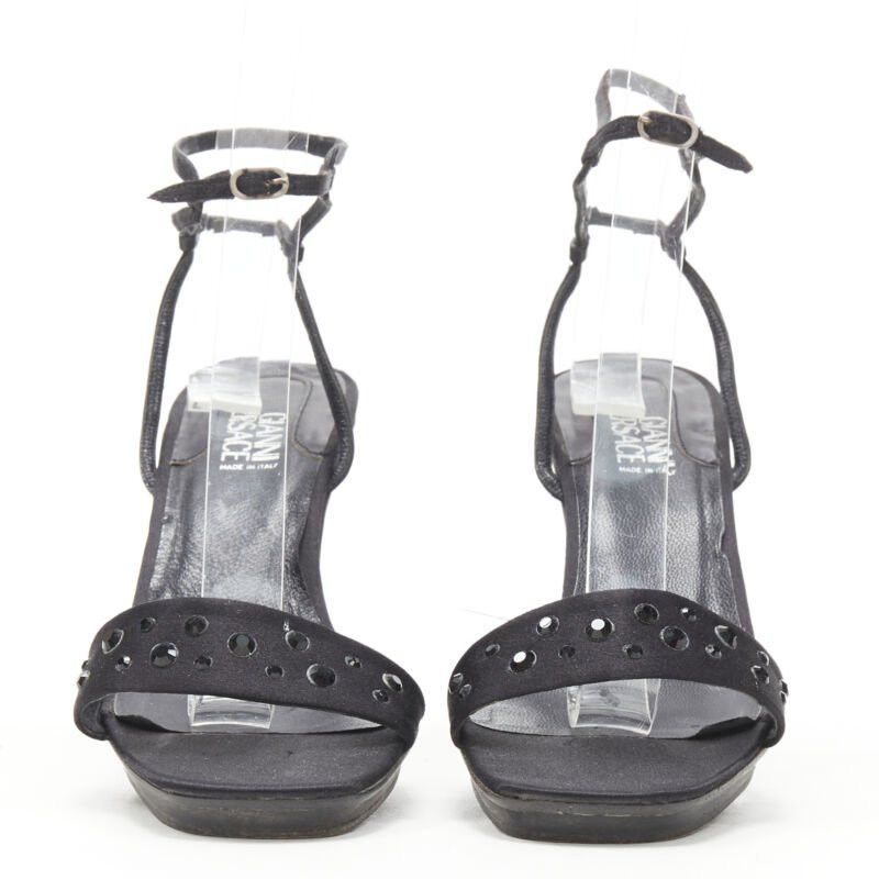 Versace vintage GIANNI VERSACE black satin crystal cone heel sandal EU36.5 Size US 6.5 / IT 36.5 - 3 Thumbnail