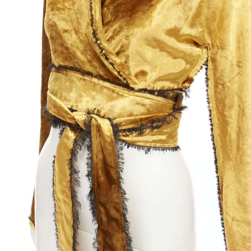 Other SID NEIGUM gold velvet black frayed seams wrap kimono robe jacket US2 S Size XS / US 0-2 / IT 36-38 - 2 Thumbnail