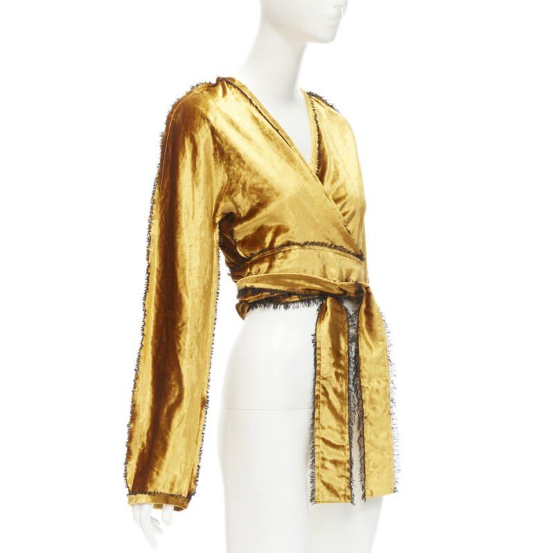 Other SID NEIGUM gold velvet black frayed seams wrap kimono robe jacket US2 S Size XS / US 0-2 / IT 36-38 - 4 Thumbnail
