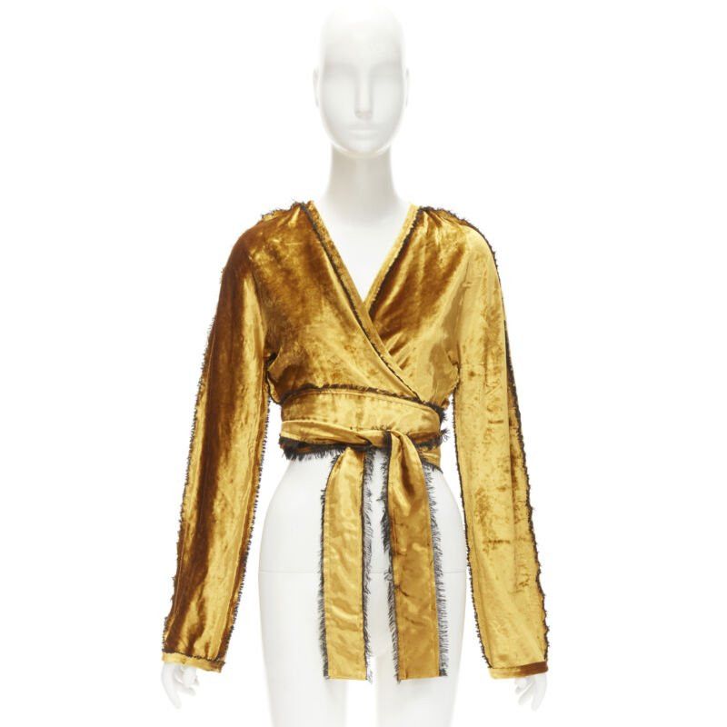 Other SID NEIGUM gold velvet black frayed seams wrap kimono robe jacket US2 S Size XS / US 0-2 / IT 36-38 - 11 Thumbnail