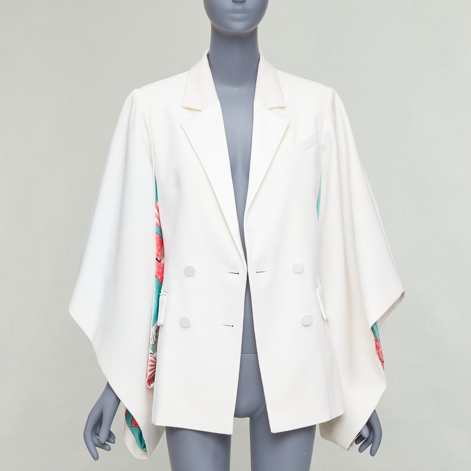 Other RACIL Kyoto Kimono cream satin print lined cape sleeve tuxedo jacket Size ONE SIZE - 4 Thumbnail