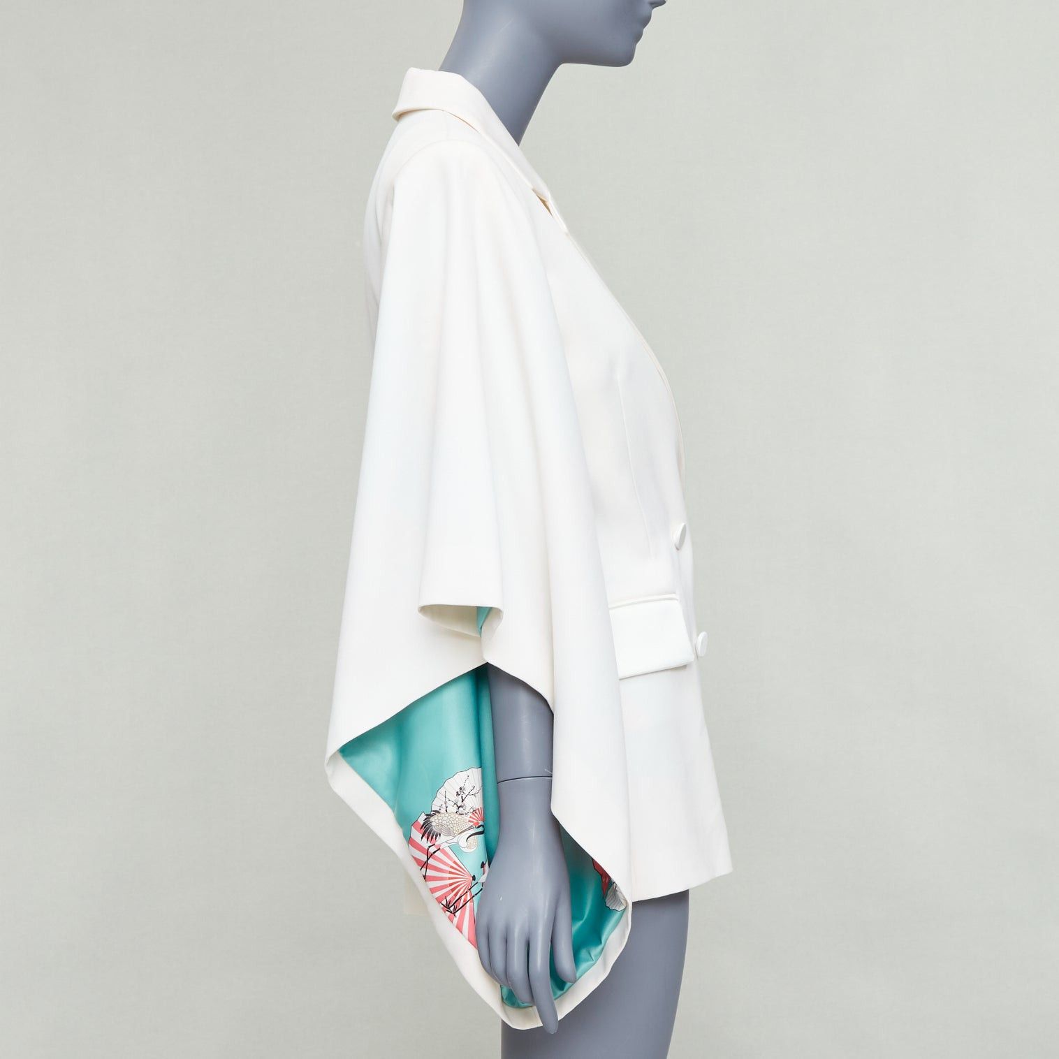 Other RACIL Kyoto Kimono cream satin print lined cape sleeve tuxedo jacket Size ONE SIZE - 5 Thumbnail