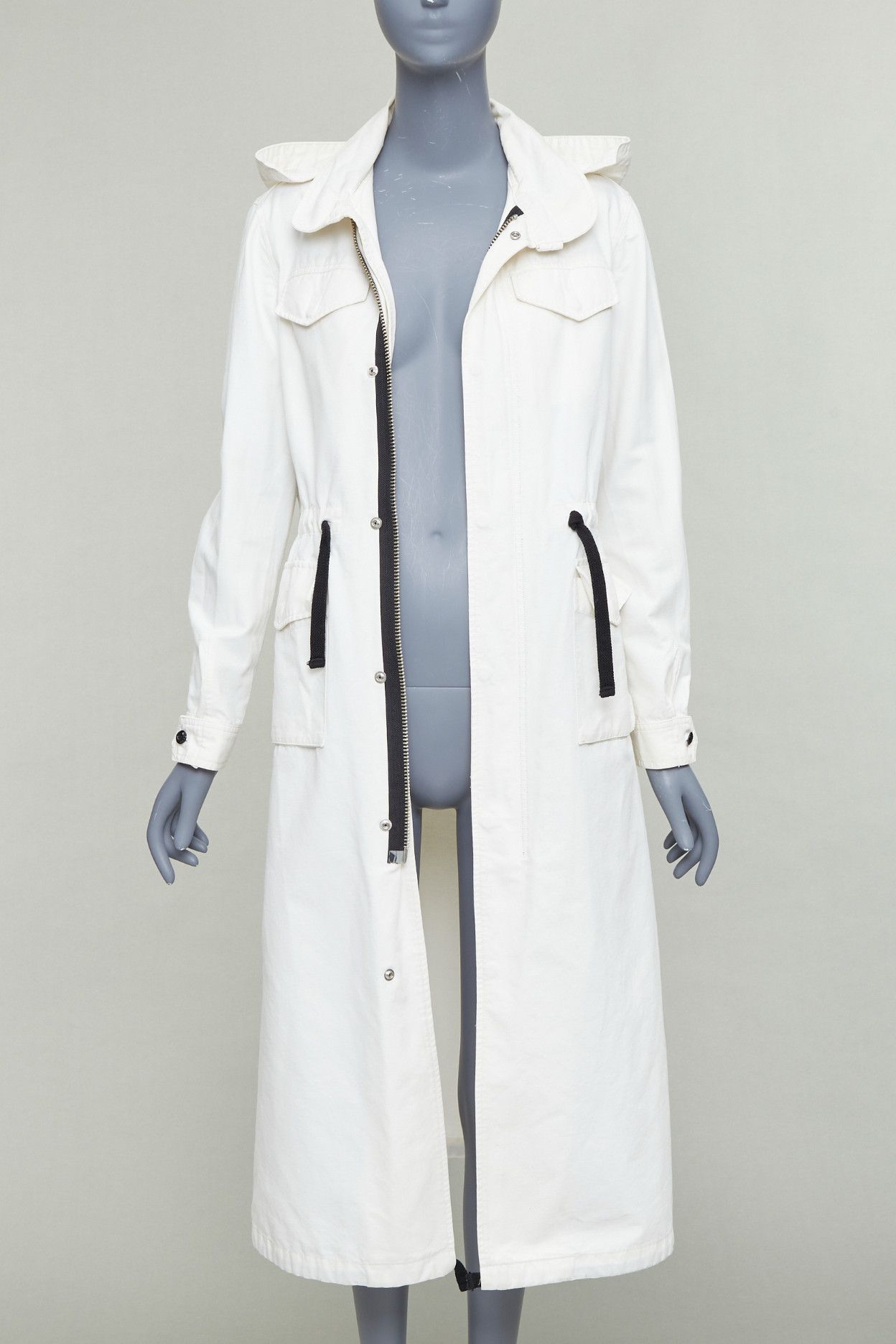 Other VIS A VIS 2017 white cotton linen black drawstring anorak coat Sz2 Size S / US 4 / IT 40 - 3 Thumbnail