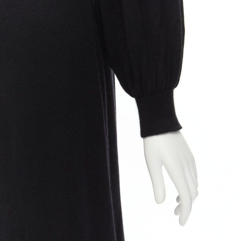 Other RYAN ROCHE 100% cashmere black pleated collar bubble sleeve midi dress S Size S / US 4 / IT 40 - 2 Thumbnail