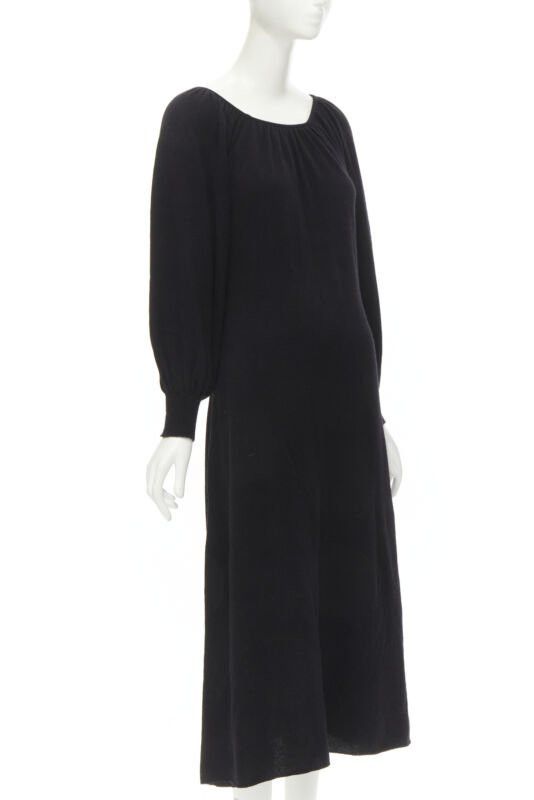 Other RYAN ROCHE 100% cashmere black pleated collar bubble sleeve midi dress S Size S / US 4 / IT 40 - 3 Thumbnail