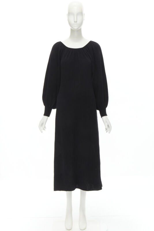 Other RYAN ROCHE 100% cashmere black pleated collar bubble sleeve midi dress S Size S / US 4 / IT 40 - 9 Thumbnail