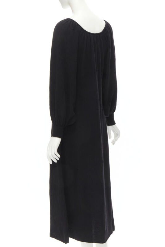 Other RYAN ROCHE 100% cashmere black pleated collar bubble sleeve midi dress S Size S / US 4 / IT 40 - 6 Thumbnail