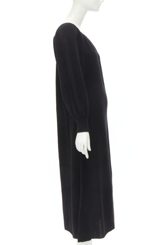 Other RYAN ROCHE 100% cashmere black pleated collar bubble sleeve midi dress S Size S / US 4 / IT 40 - 4 Thumbnail