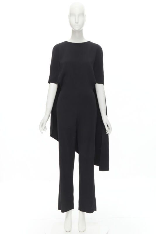 Other ESTABAN CORTEZAR black open back asymmetric cape jumpsuit FR38 S Size 27" / US 4 / IT 40 - 10 Thumbnail