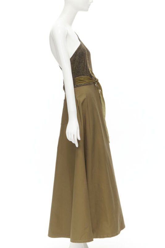 Other ARTCLUB Casa Miller gold lurex brown cotton twill wrap maxi dress M Size M / US 6-8 / IT 42-44 - 4 Thumbnail