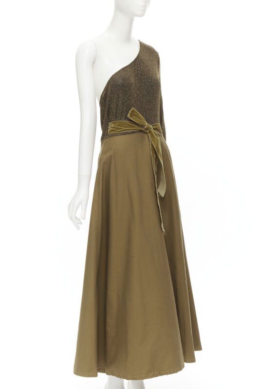 Other ARTCLUB Casa Miller gold lurex brown cotton twill wrap maxi dress M Size M / US 6-8 / IT 42-44 - 3 Thumbnail