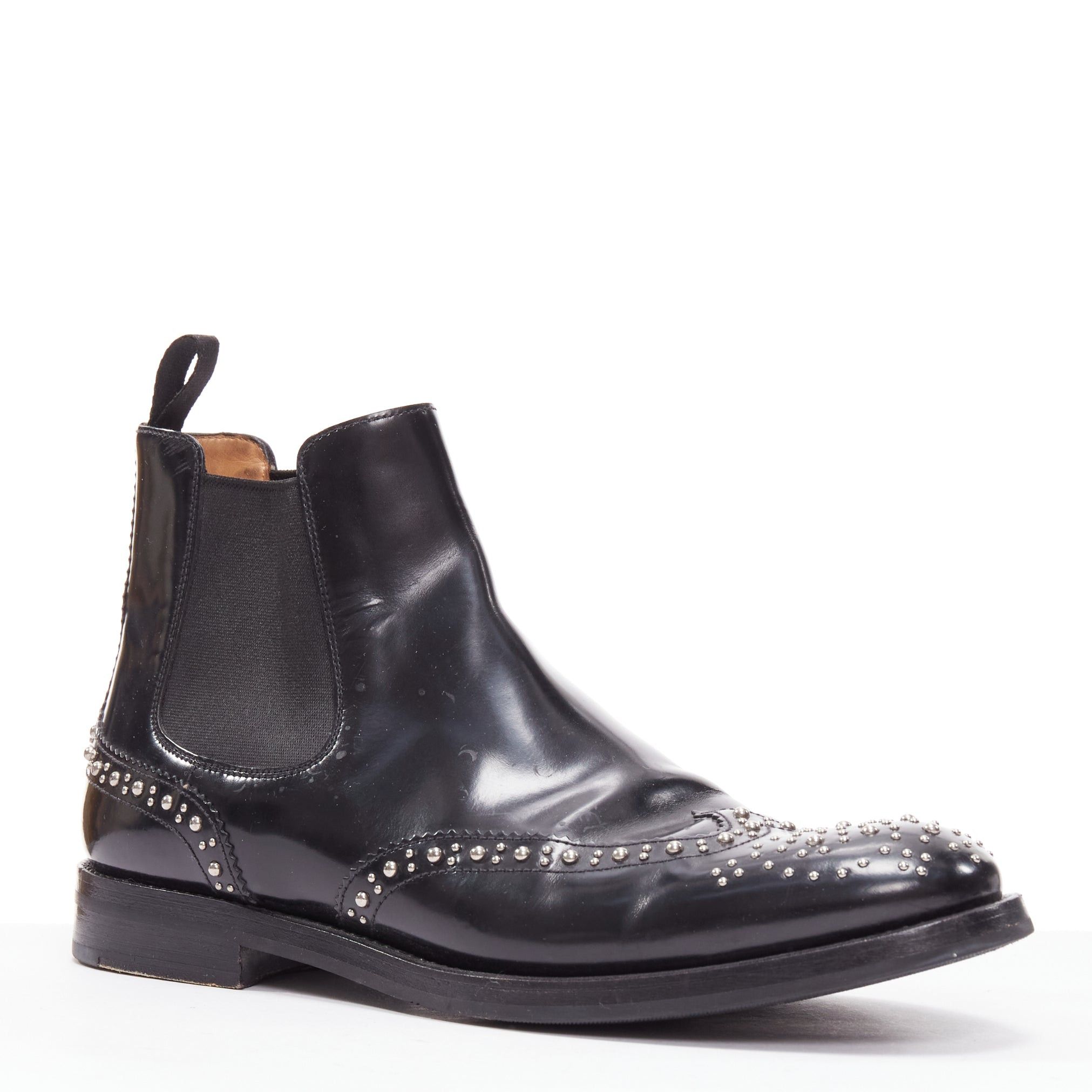 Church's CHURCH'S Ketsby Met black leather silver dome studded ankle flat boots EU38 Size US 8 / IT 38 - 2 Thumbnail