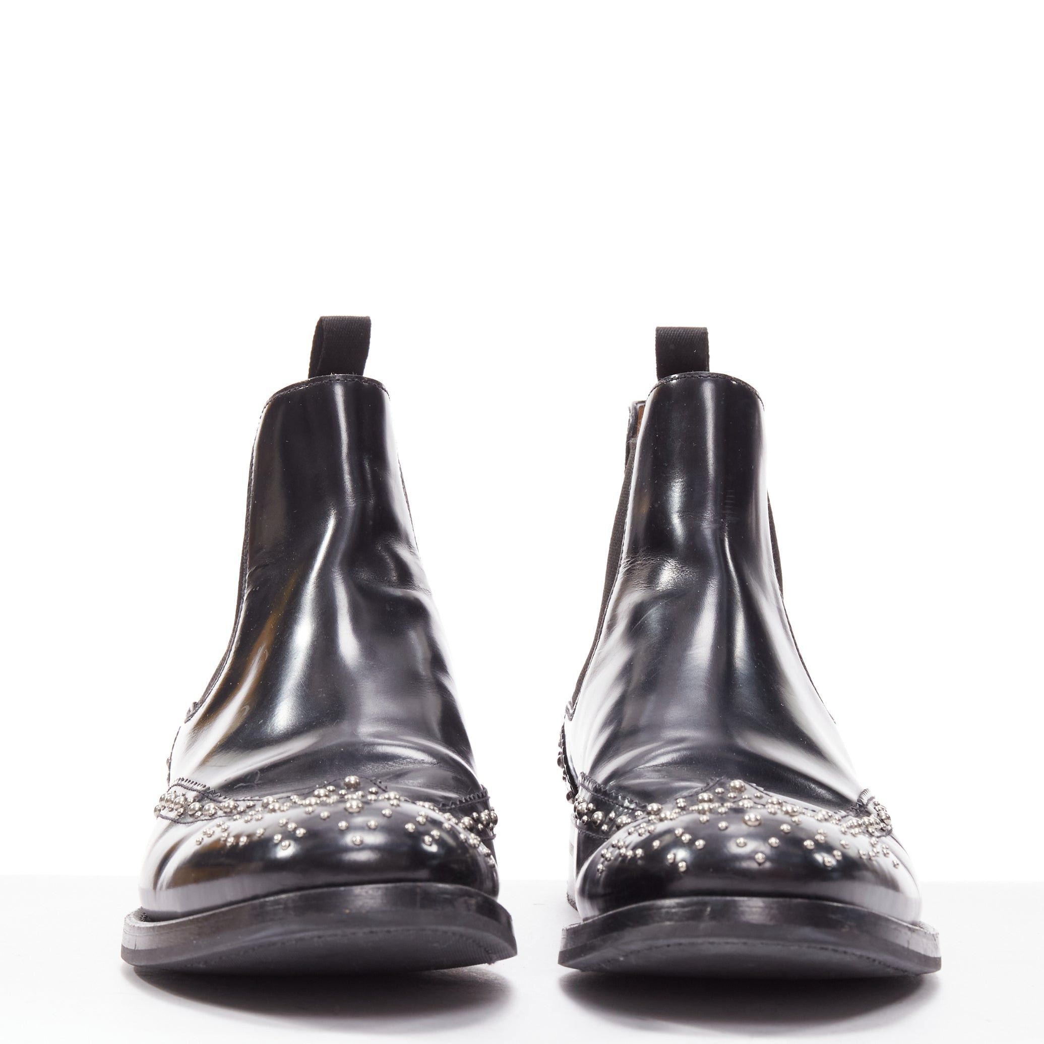 Church's CHURCH'S Ketsby Met black leather silver dome studded ankle flat boots EU38 Size US 8 / IT 38 - 3 Thumbnail