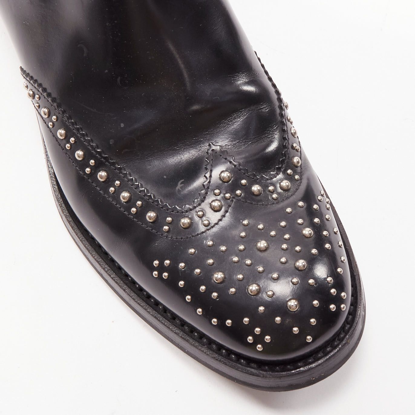 Church's CHURCH'S Ketsby Met black leather silver dome studded ankle flat boots EU38 Size US 8 / IT 38 - 7 Thumbnail