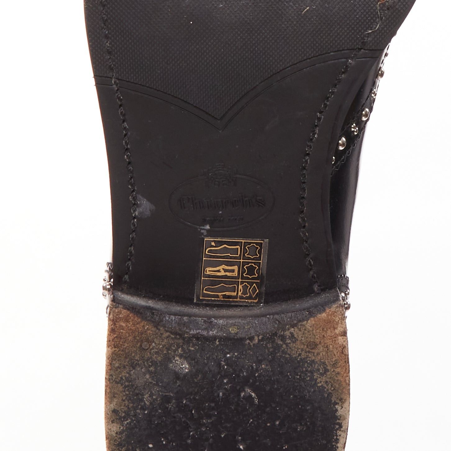 Church's CHURCH'S Ketsby Met black leather silver dome studded ankle flat boots EU38 Size US 8 / IT 38 - 10 Thumbnail
