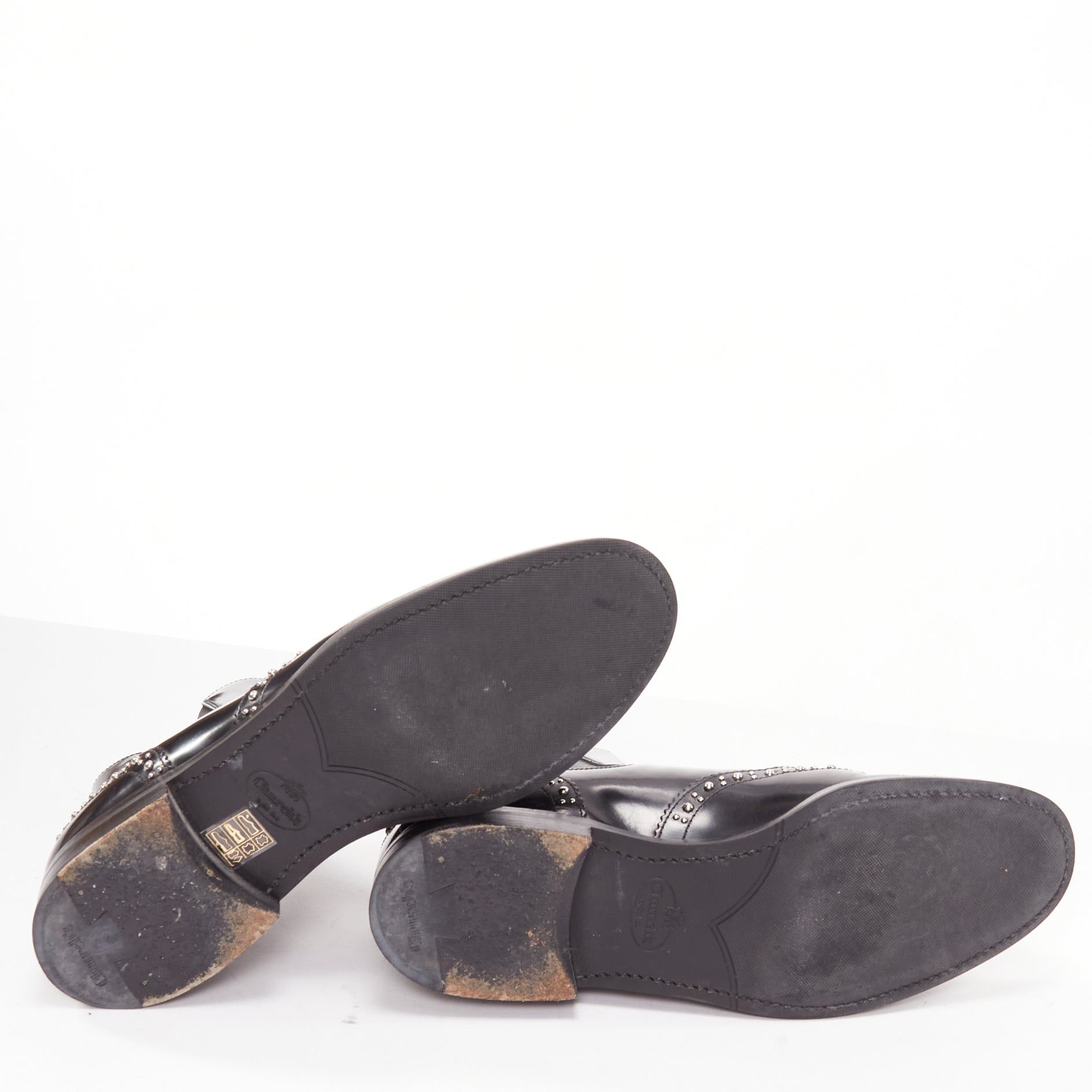 Church's CHURCH'S Ketsby Met black leather silver dome studded ankle flat boots EU38 Size US 8 / IT 38 - 11 Thumbnail