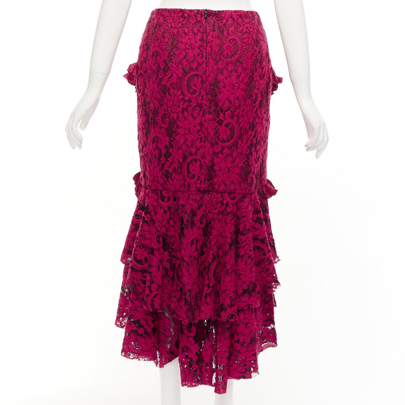 Other ROMANCE WAS BORN red cotton silk blend floral lace bias ruffle midi skirt AUS8 S Size 30" / US 8 / IT 44 - 5 Thumbnail