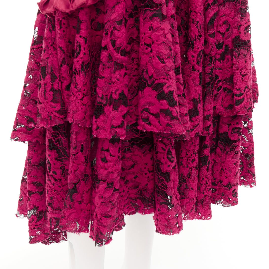 Other ROMANCE WAS BORN red cotton silk blend floral lace bias ruffle midi skirt AUS8 S Size 30" / US 8 / IT 44 - 7 Thumbnail