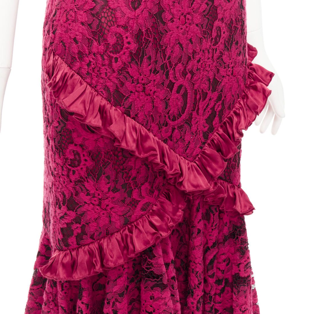 Other ROMANCE WAS BORN red cotton silk blend floral lace bias ruffle midi skirt AUS8 S Size 30" / US 8 / IT 44 - 2 Thumbnail