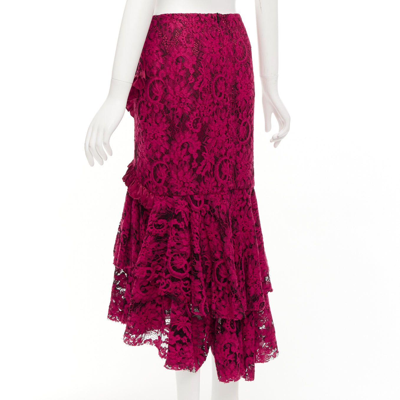 Other ROMANCE WAS BORN red cotton silk blend floral lace bias ruffle midi skirt AUS8 S Size 30" / US 8 / IT 44 - 6 Thumbnail