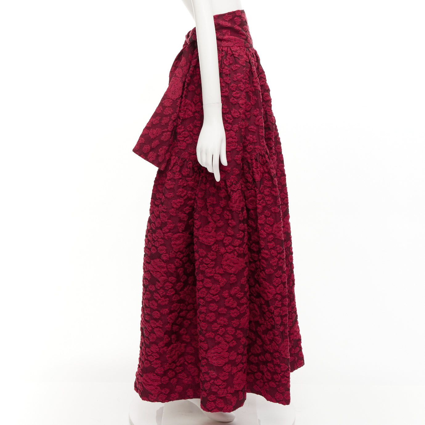 ANAIS JOURDEN ANAIS JOURDEN red cotton blend floral 3D jacquard tie full gown skirt FR36 S Size 27" / US 4 / IT 40 - 4 Thumbnail