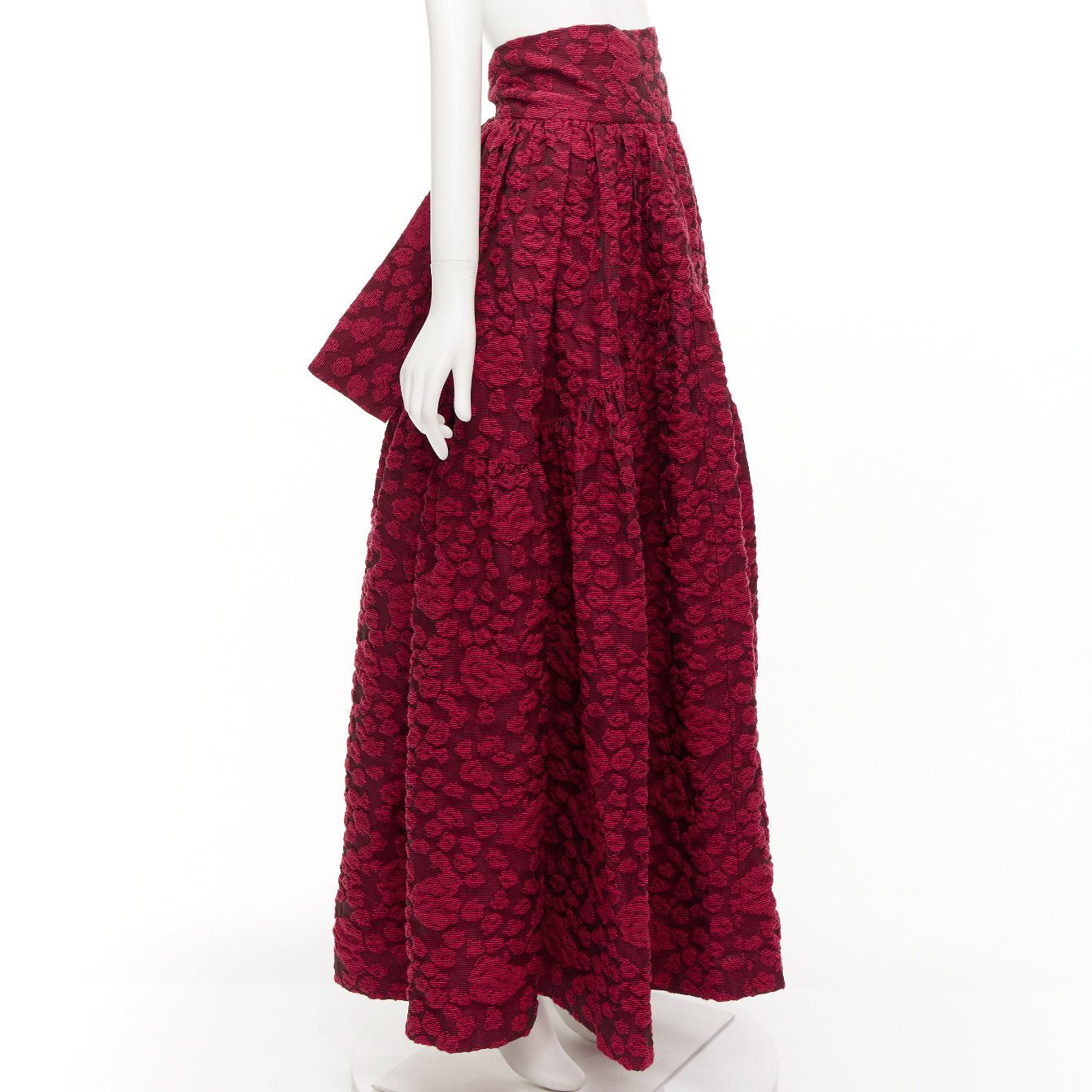 ANAIS JOURDEN ANAIS JOURDEN red cotton blend floral 3D jacquard tie full gown skirt FR36 S Size 27" / US 4 / IT 40 - 3 Thumbnail