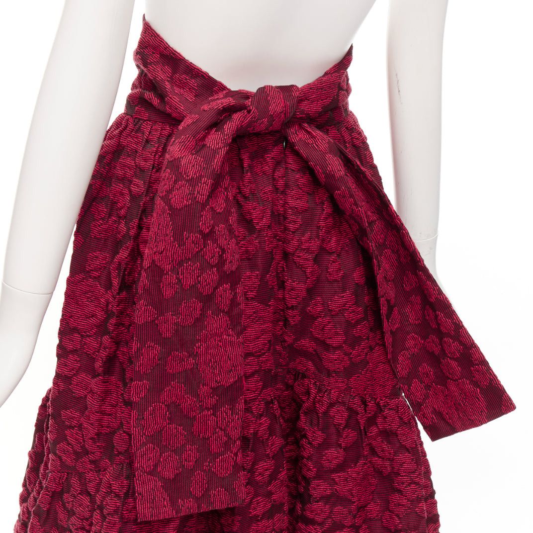 ANAIS JOURDEN ANAIS JOURDEN red cotton blend floral 3D jacquard tie full gown skirt FR36 S Size 27" / US 4 / IT 40 - 2 Thumbnail