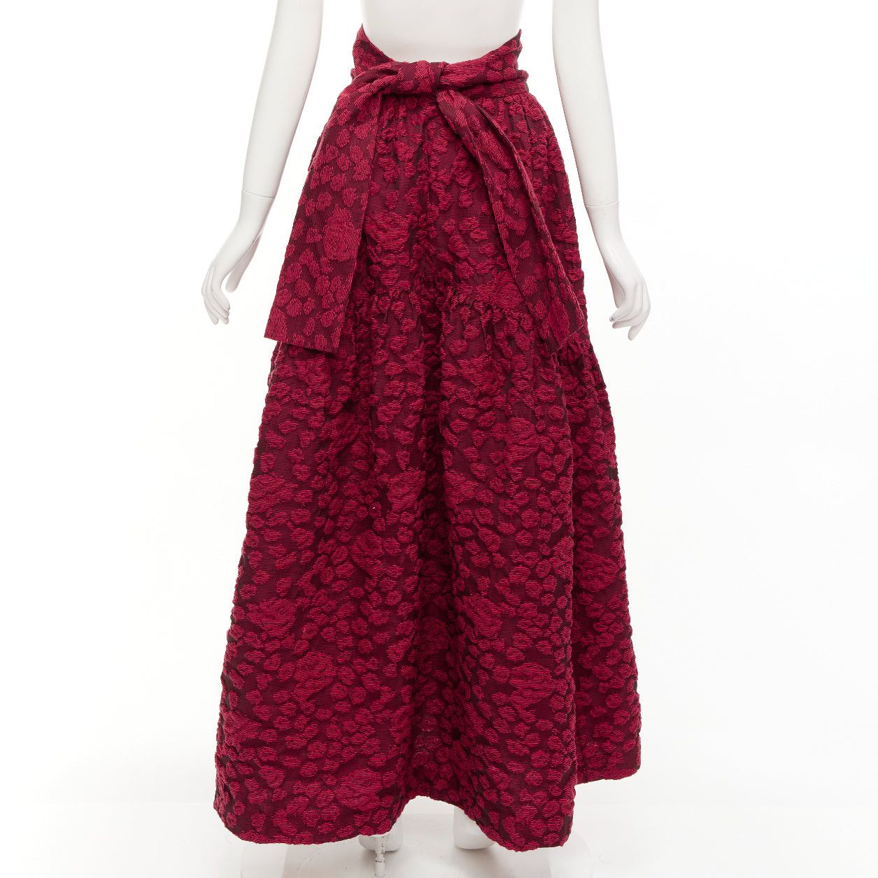 ANAIS JOURDEN ANAIS JOURDEN red cotton blend floral 3D jacquard tie full gown skirt FR36 S Size 27" / US 4 / IT 40 - 5 Thumbnail
