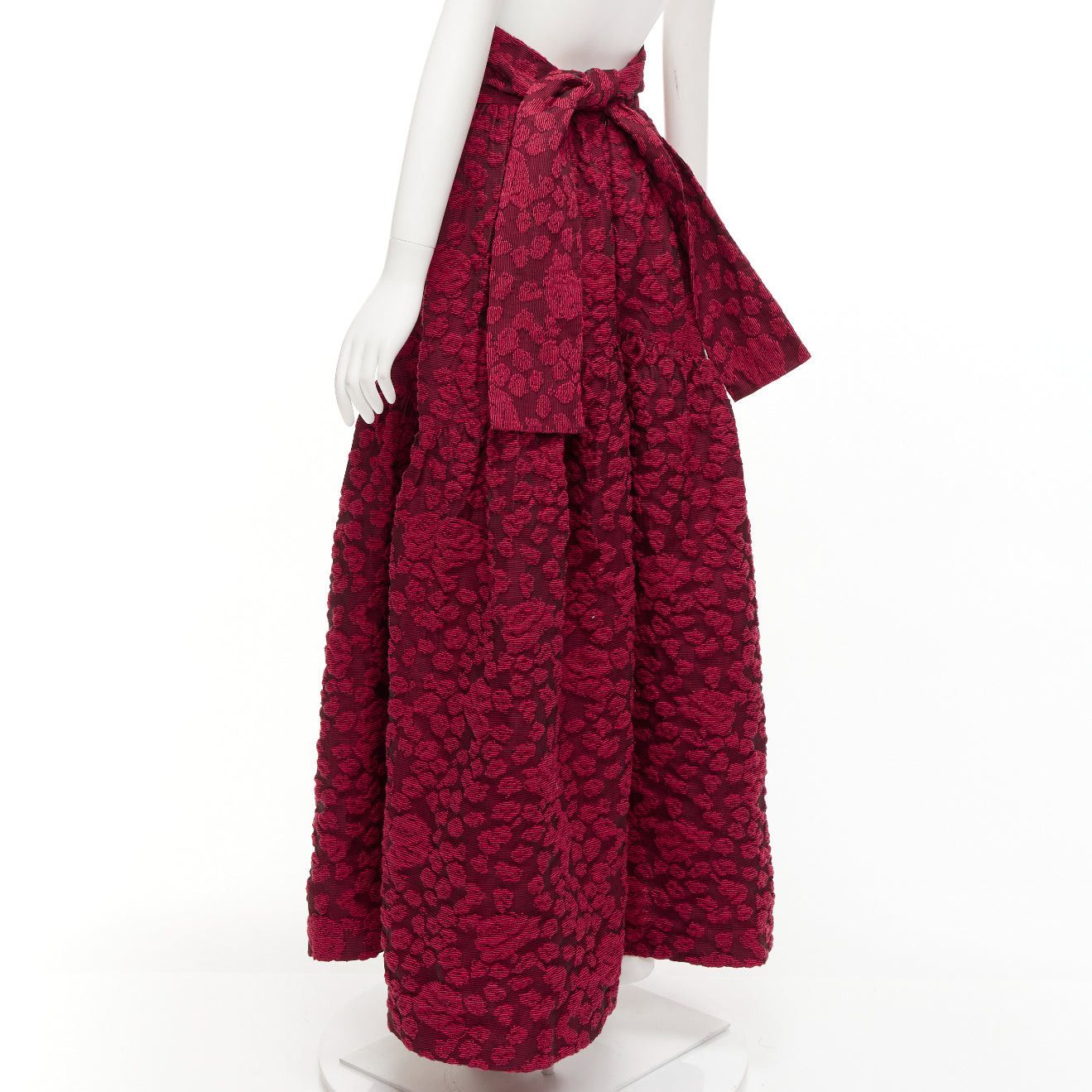ANAIS JOURDEN ANAIS JOURDEN red cotton blend floral 3D jacquard tie full gown skirt FR36 S Size 27" / US 4 / IT 40 - 6 Thumbnail