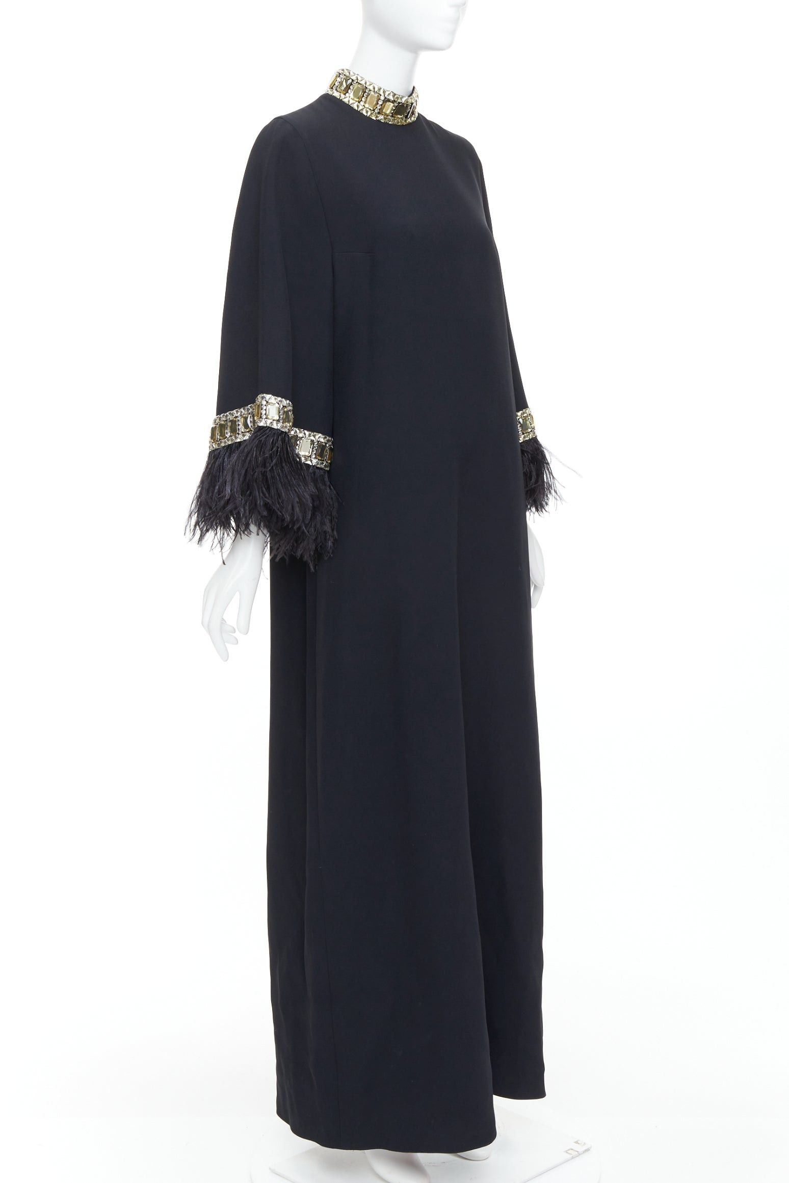 Other ANDREW GN 2021 Runway black ostrich feather trim glass beads maxi dress FR38 M Size M / US 6-8 / IT 42-44 - 3 Thumbnail