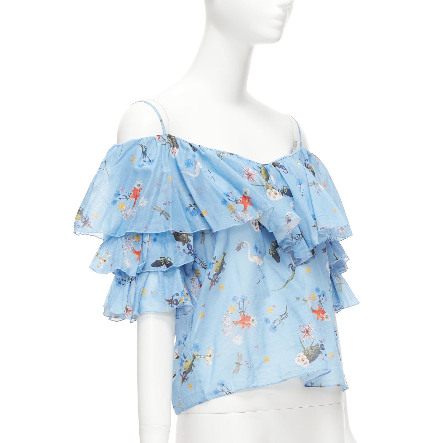 Other VIVETTA blue cotton animal floral print tiered bell sleeves strappy top IT40 S Size S / US 4 / IT 40 - 3 Thumbnail