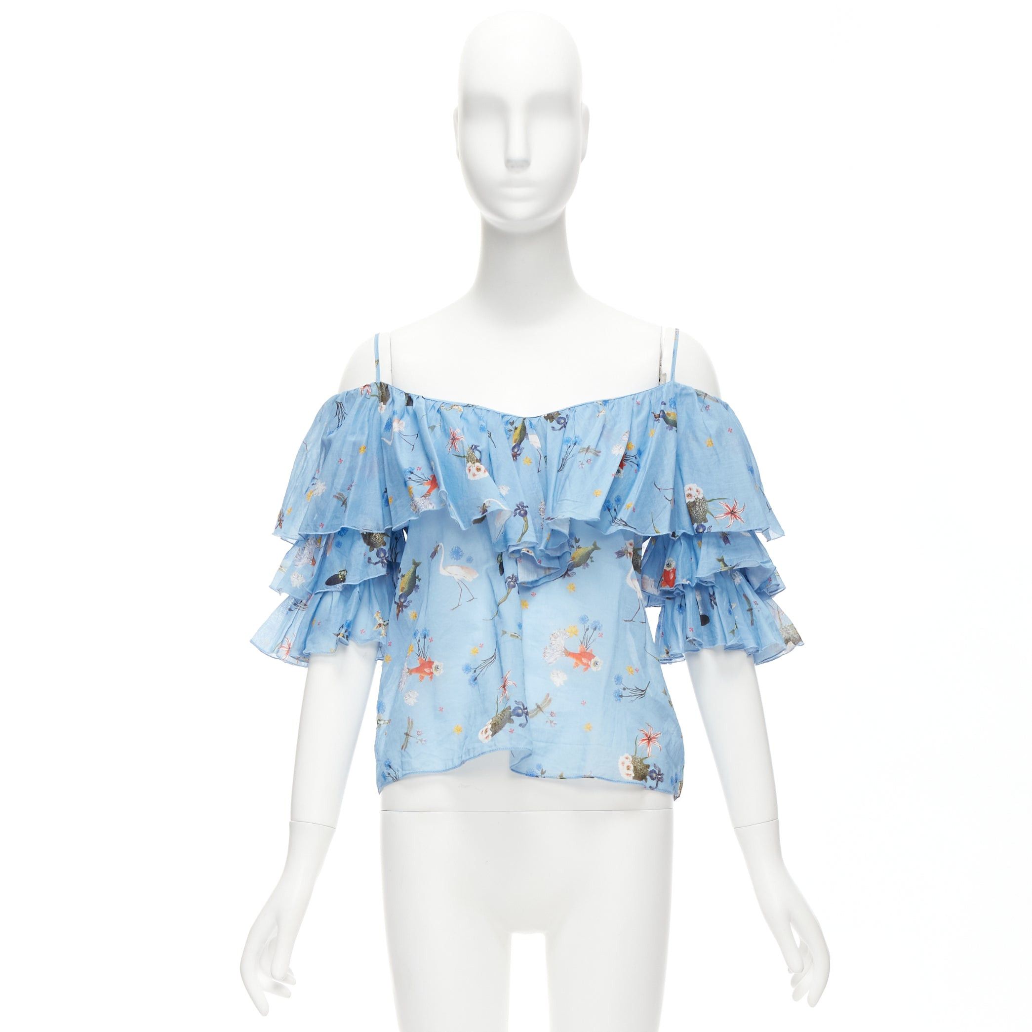 Other VIVETTA blue cotton animal floral print tiered bell sleeves strappy top IT40 S Size S / US 4 / IT 40 - 9 Thumbnail