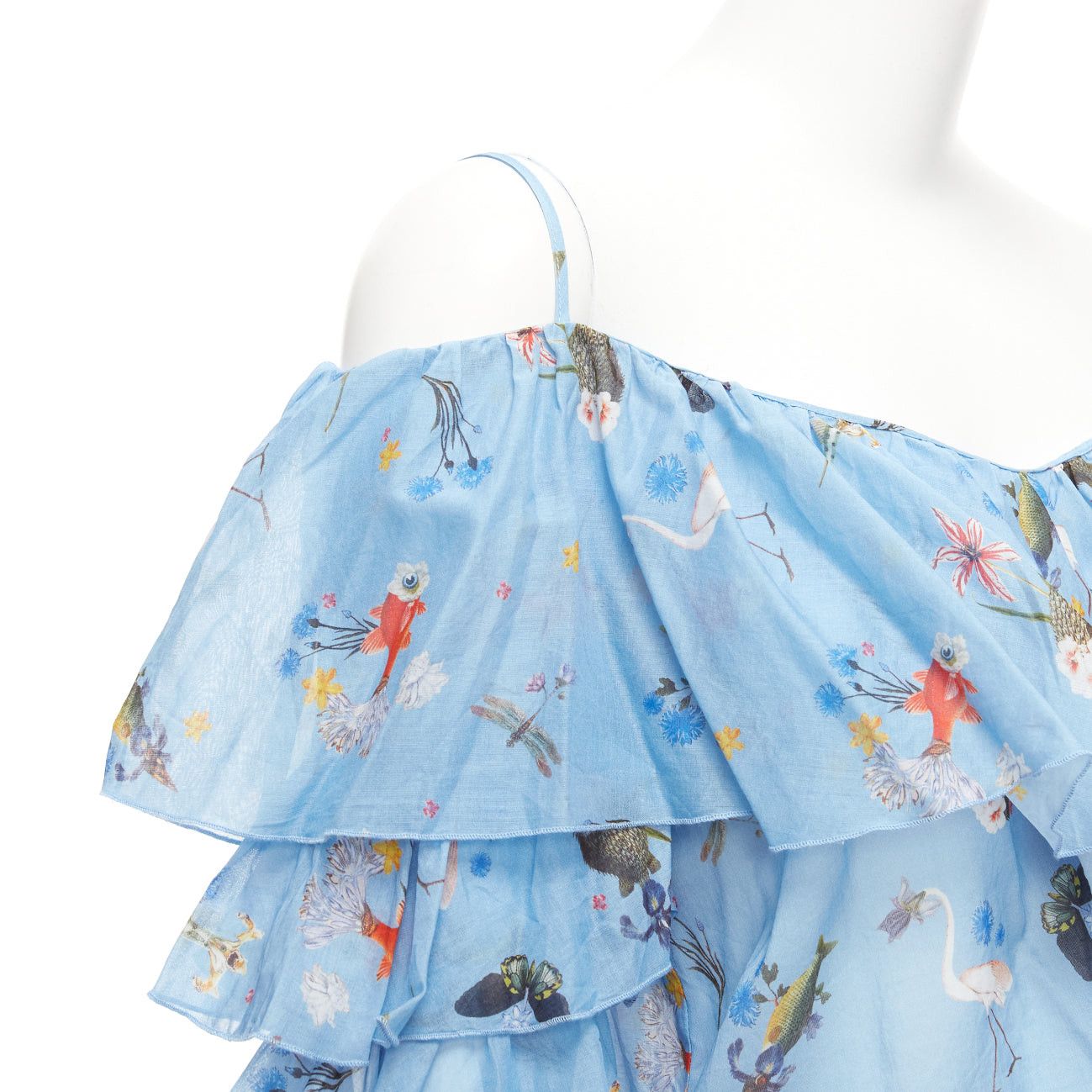 Other VIVETTA blue cotton animal floral print tiered bell sleeves strappy top IT40 S Size S / US 4 / IT 40 - 2 Thumbnail