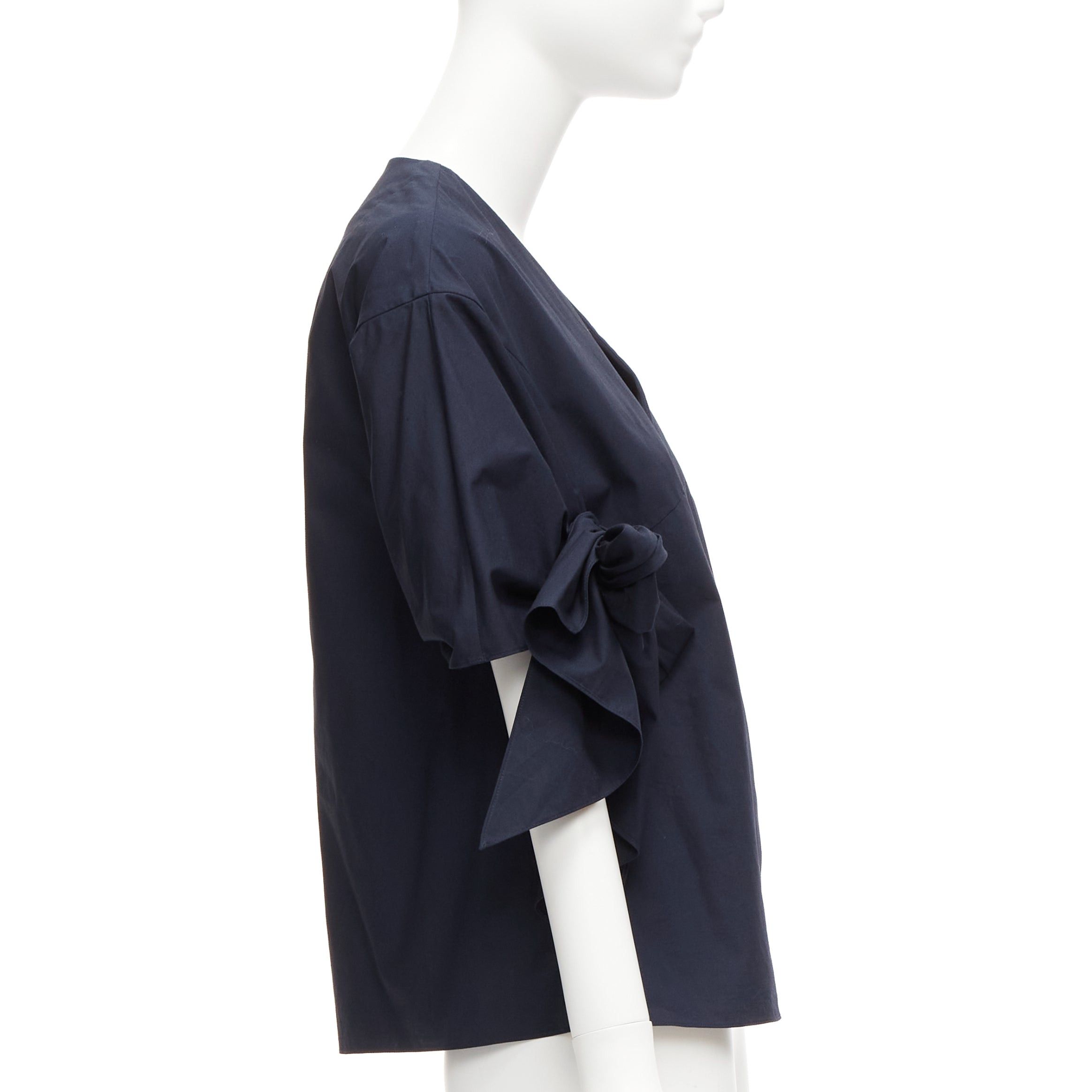 Other DELPOZO navy cotton knot tie sleeves V neck relaxed top FR36A S Size S / US 4 / IT 40 - 4 Thumbnail