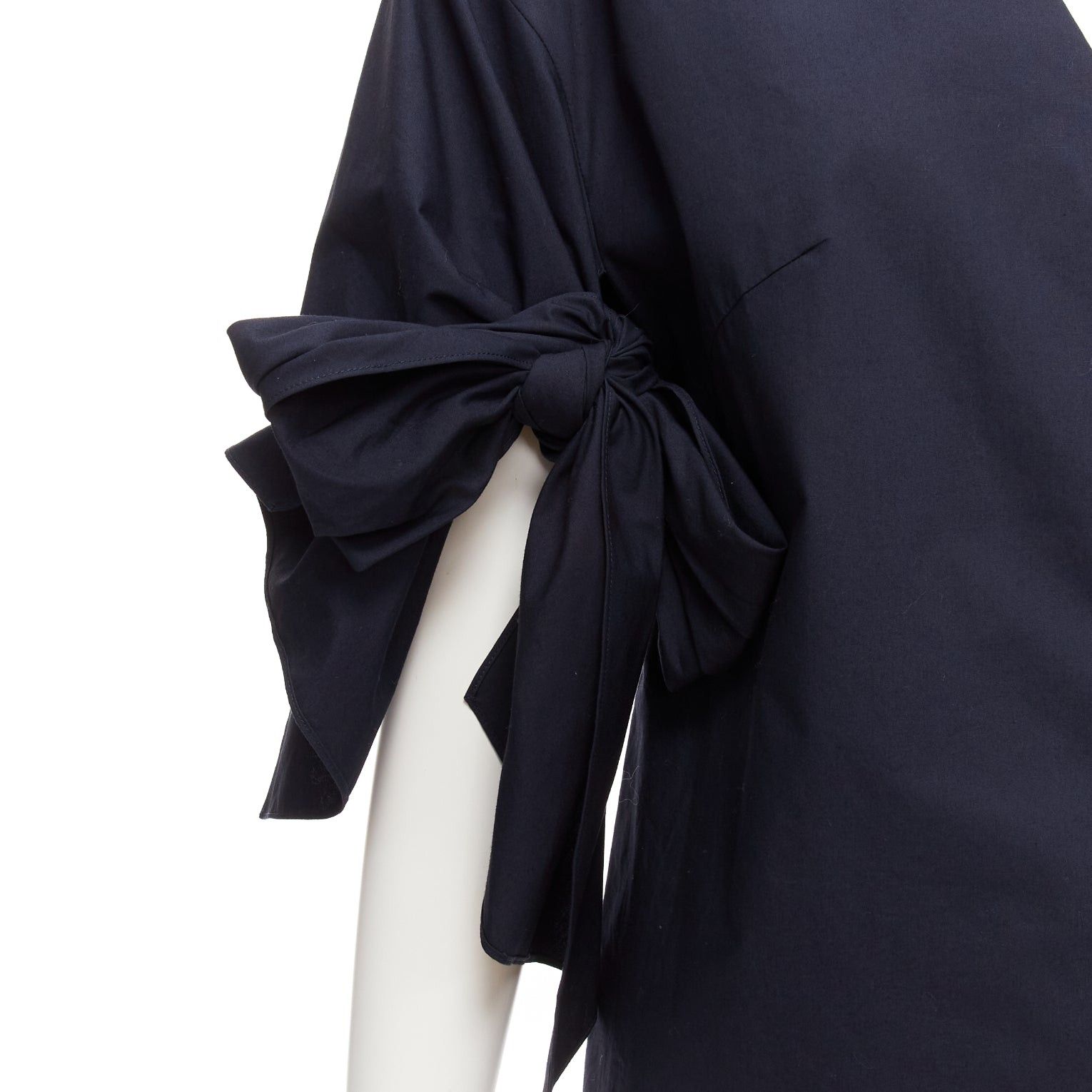 Other DELPOZO navy cotton knot tie sleeves V neck relaxed top FR36A S Size S / US 4 / IT 40 - 2 Thumbnail