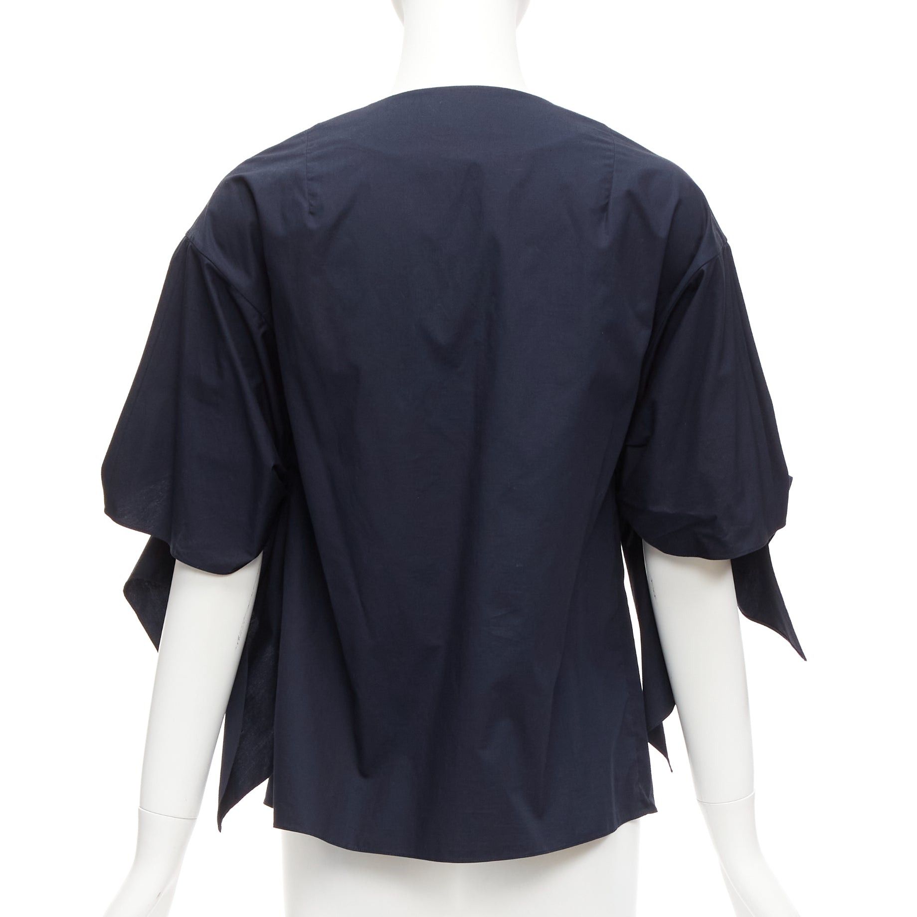 Other DELPOZO navy cotton knot tie sleeves V neck relaxed top FR36A S Size S / US 4 / IT 40 - 5 Thumbnail